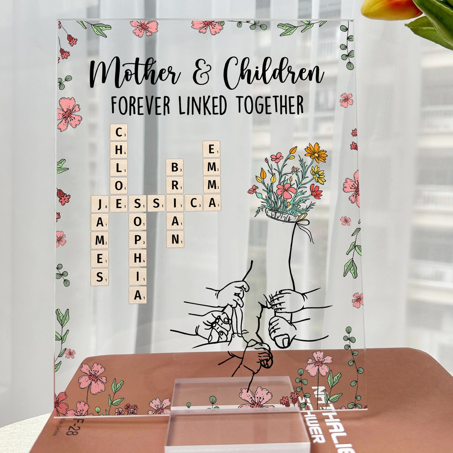 Because Of Mom, Name Scrabble Style - Personalized Acrylic Plaque