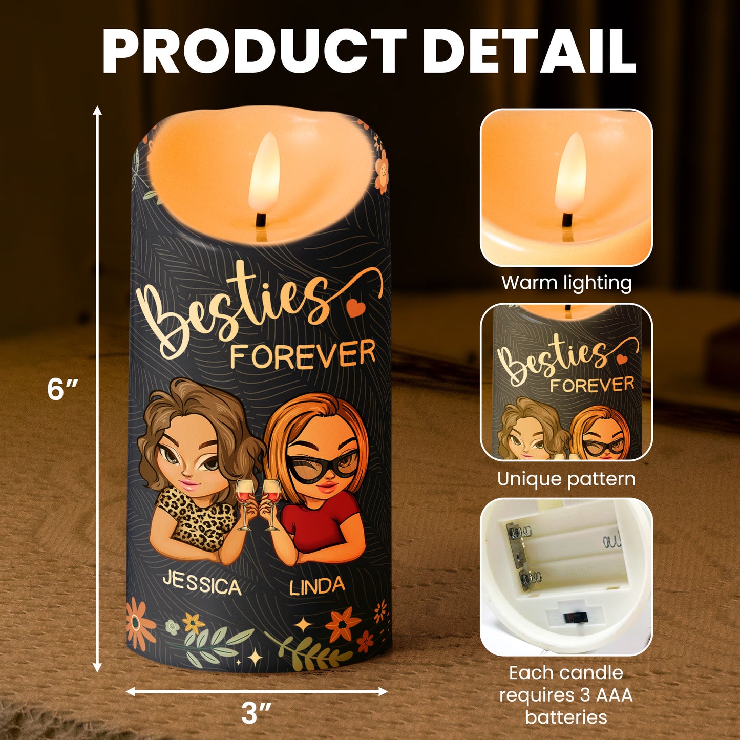 Because Of You I Laugh A Little Harder Friendship Gift - Personalized LED Candle