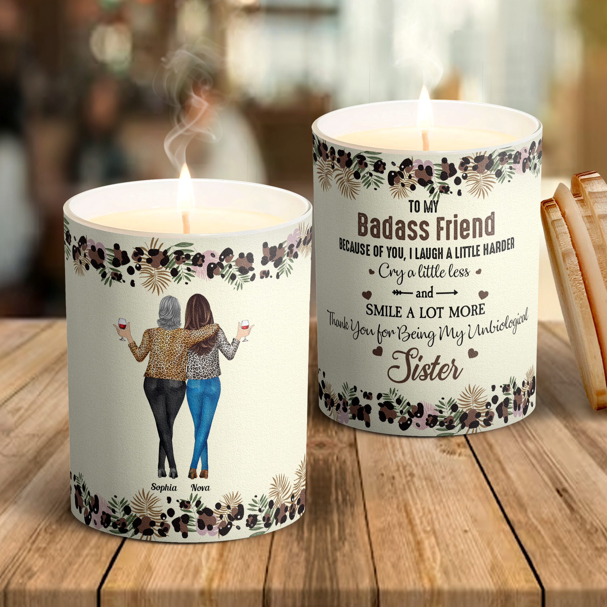 Because Of You I Laugh A Little Harder Friendship - Personalized Candle