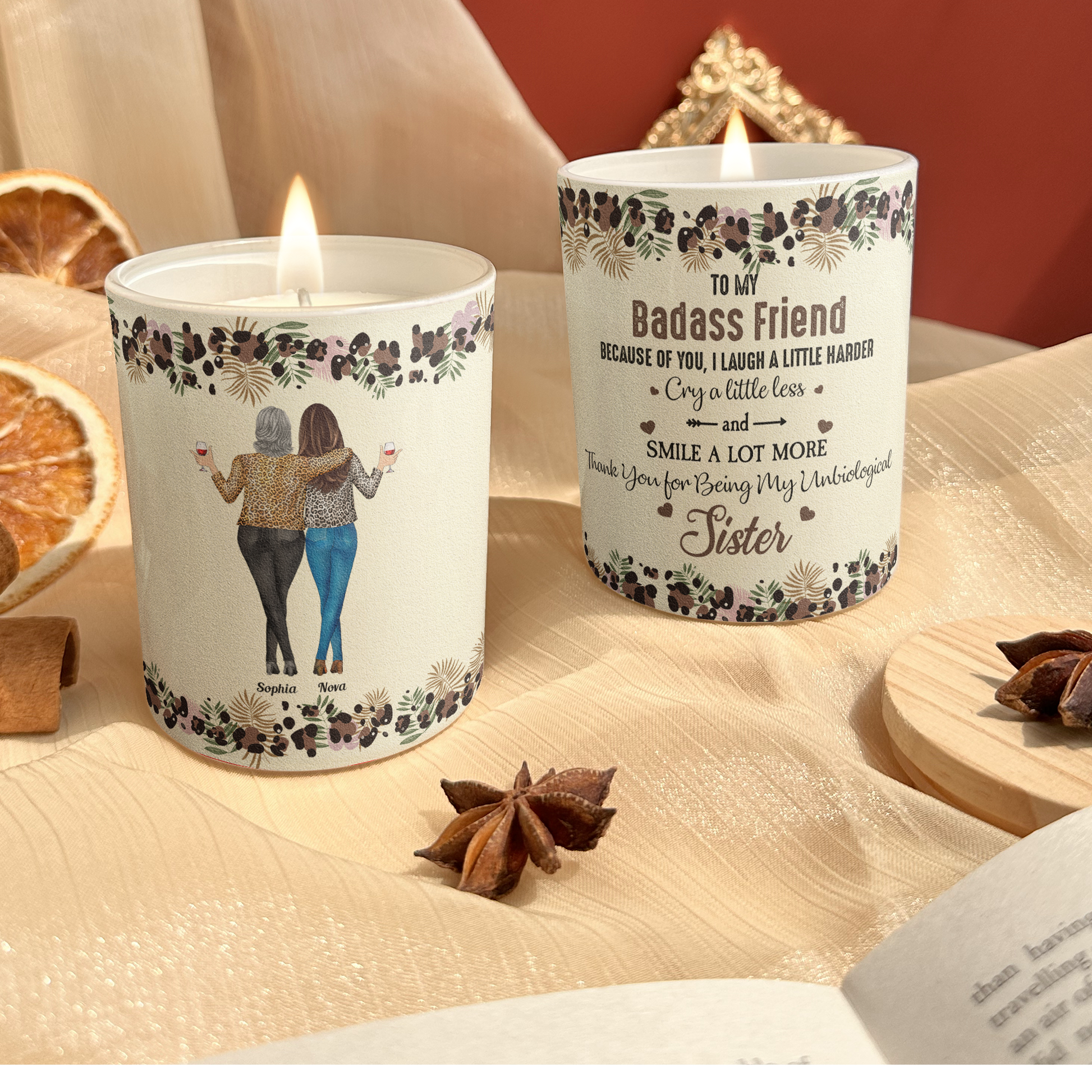 Because Of You I Laugh A Little Harder Friendship - Personalized Candle