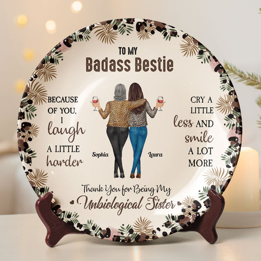 Because Of You, I Laugh A Little Harder - Personalized Ceramic Plate