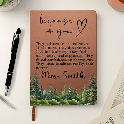 Because Of You Gift For Teacher Coworker - Personalized Journal