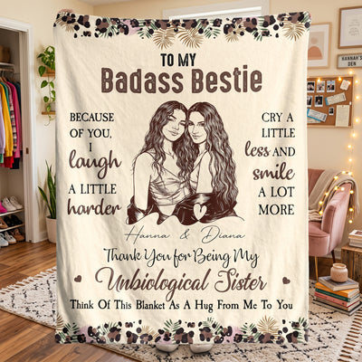 Because Of You, I Laugh A Little Harder Friendship Thank You Gifts - Turn Your Photo Into Art - Personalized Blanket