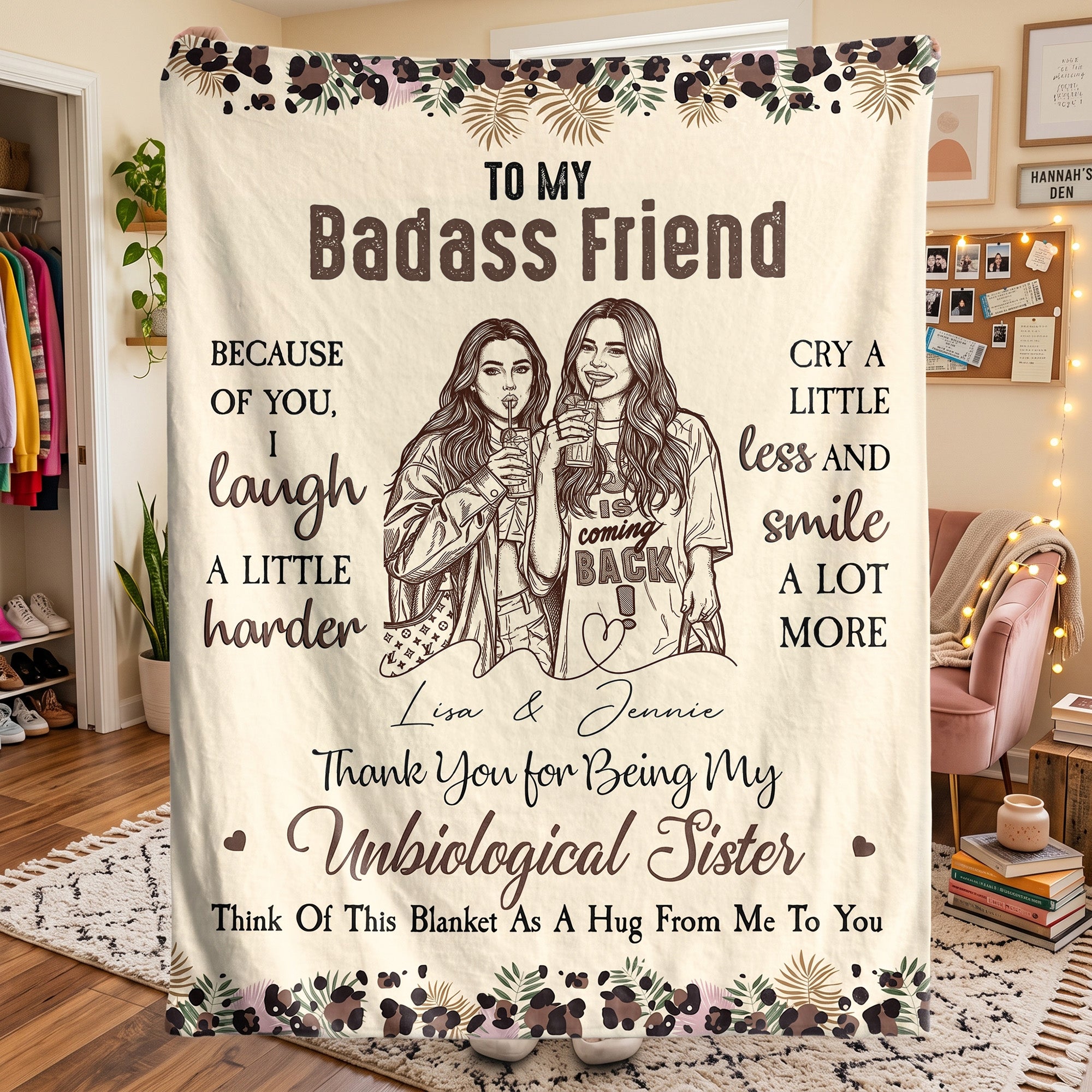 Because-Of-You,-I-Laugh-A-Little-Harder-Friendship-Thankyou-Gifts-Turn-Your-Photo-Into-Art-Personalized-Blanket-3