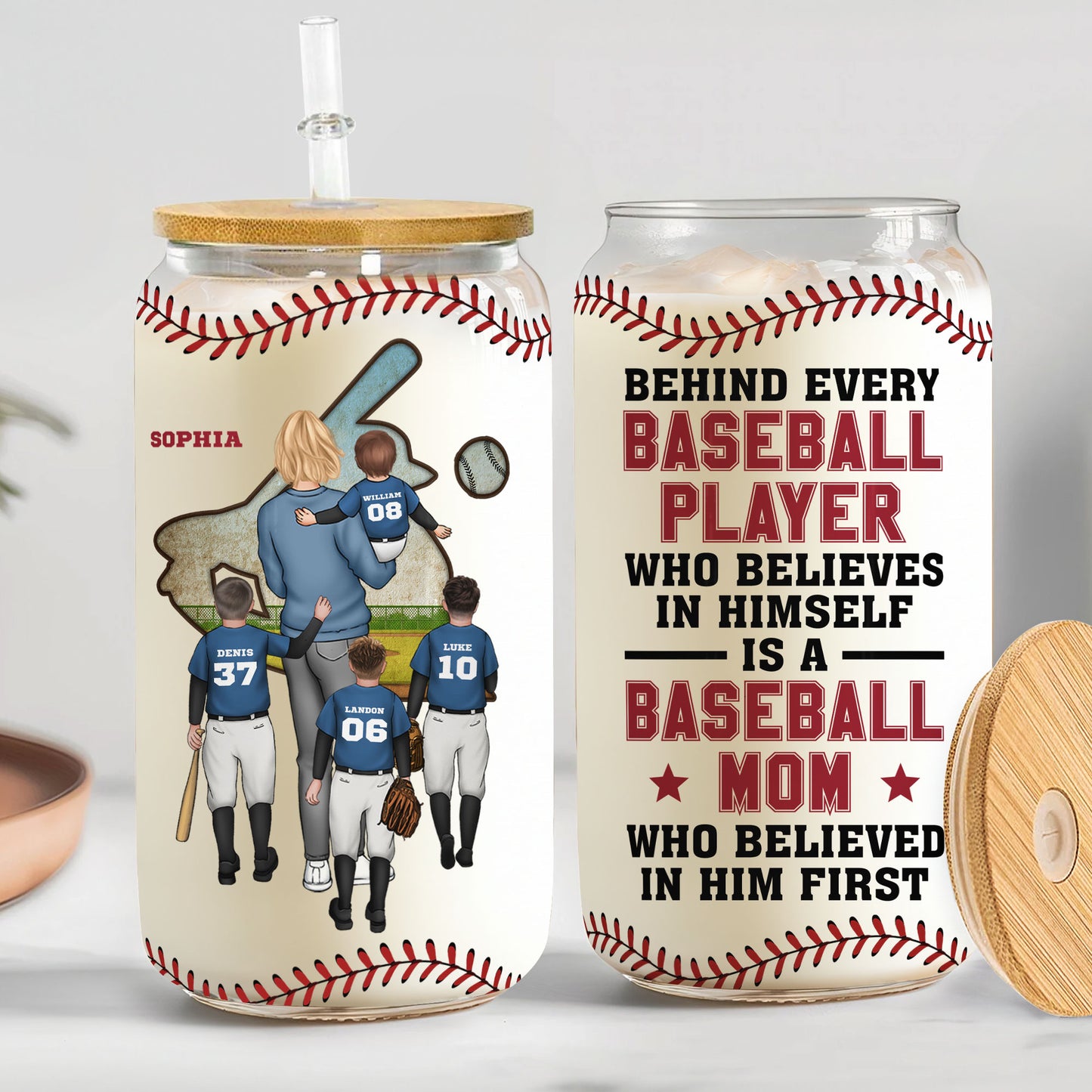 Behind Every Baseball Player - Personalized Clear Glass Cup