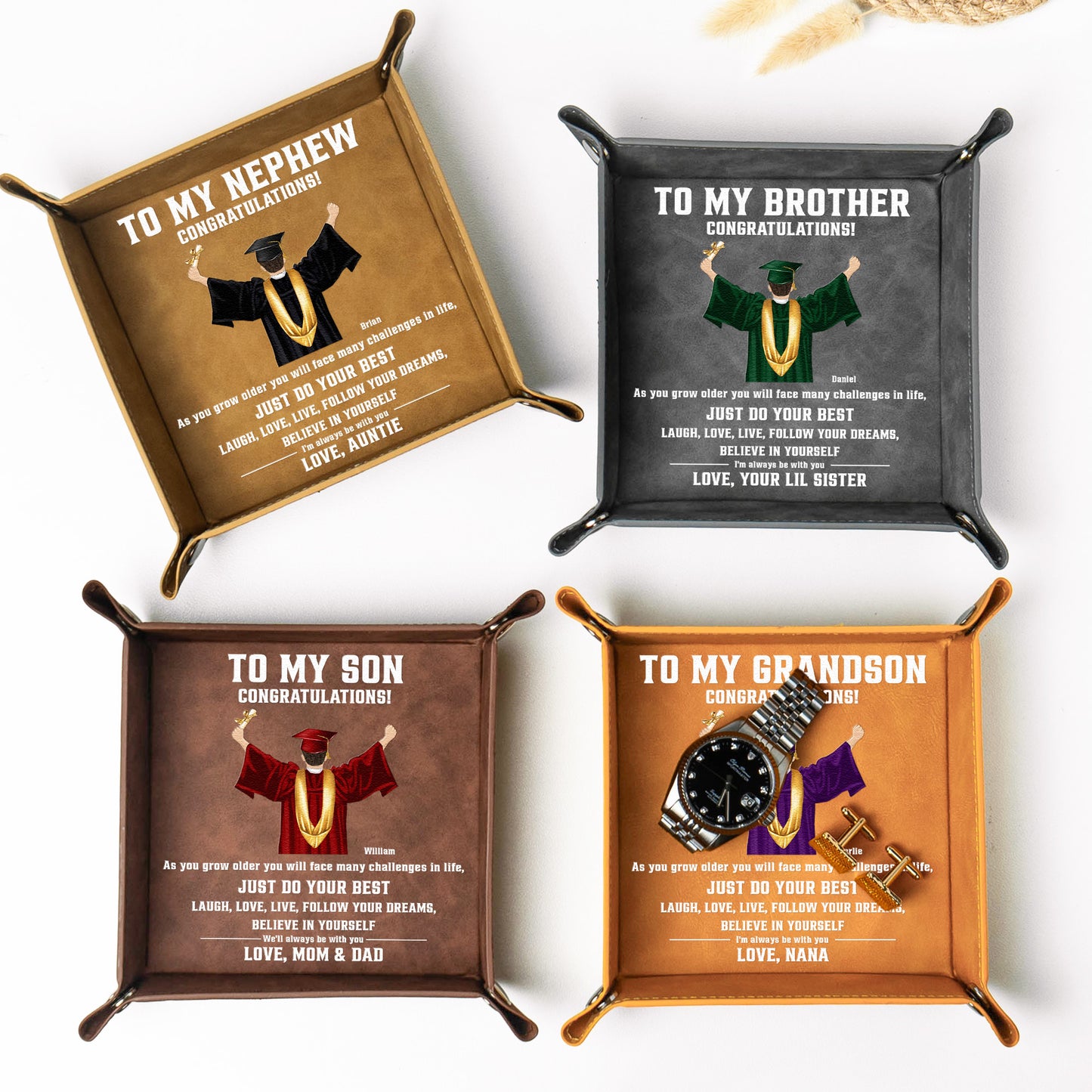 Believe In Yourself Gift For Son Grandson - Personalized Leather Valet Tray