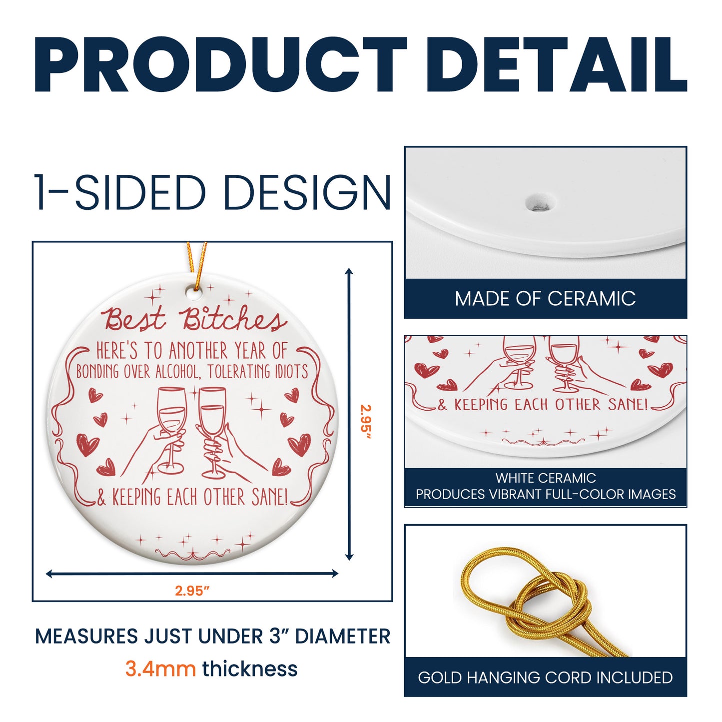 Best B*Tches Here'S To Another Year Of Us Laughing At Our Own Jokes -Ceramic Ornament