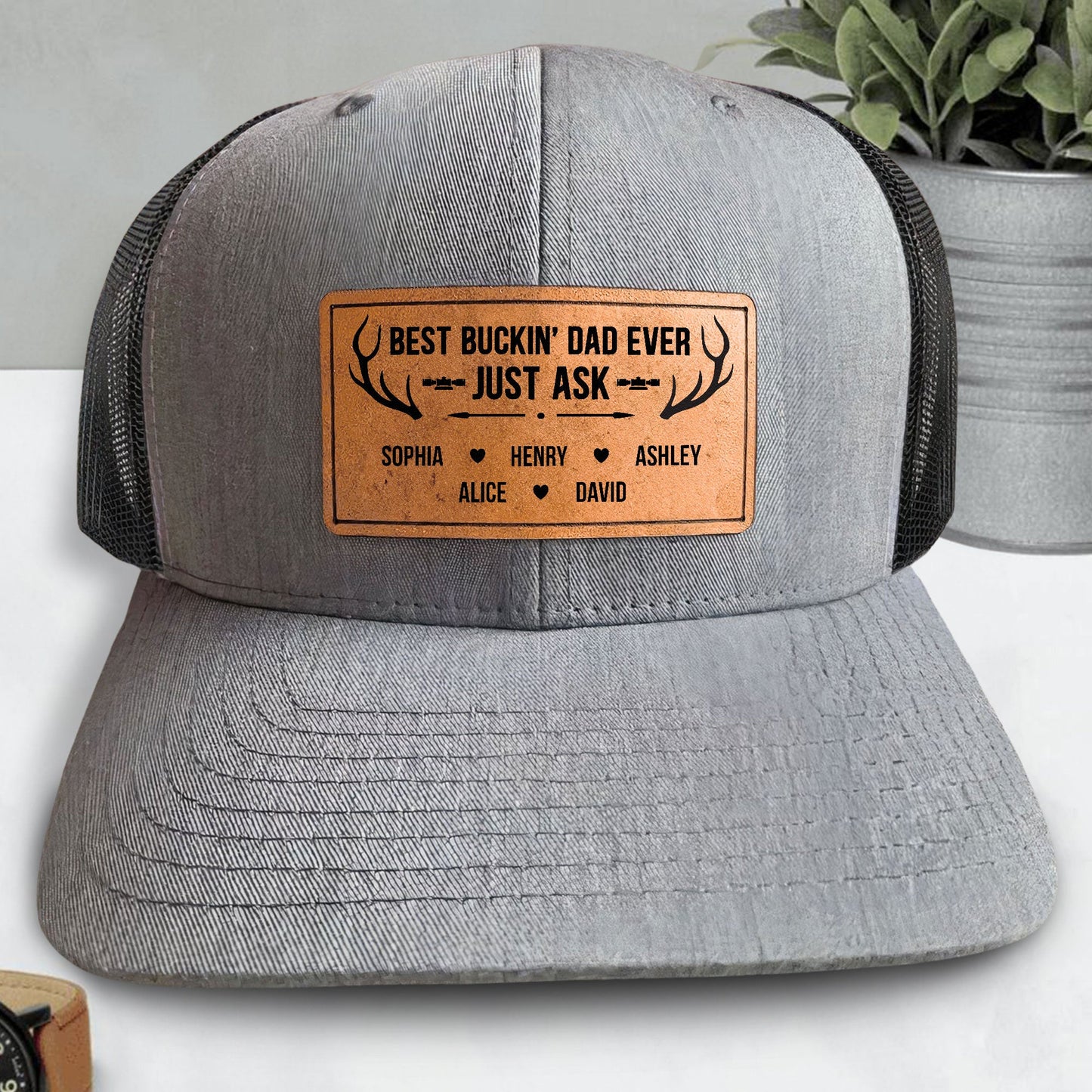 Best Buckin Dad Ever - Personalized Leather Patch Hat