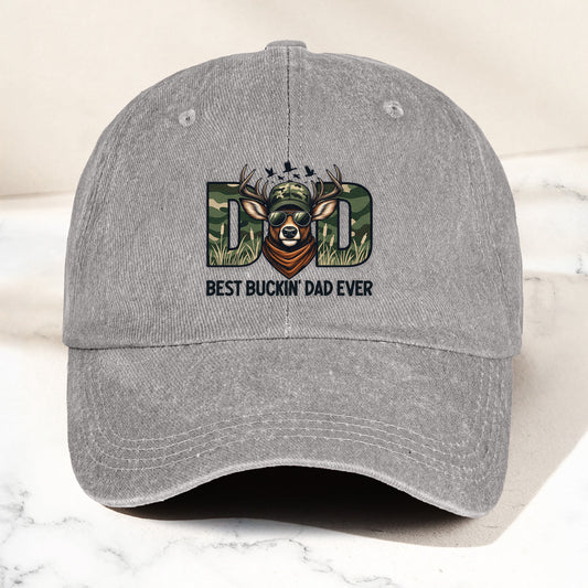 Best Buckin' Dad Ever - Customized With Kids' Names - Personalized Distressed Denim Cap