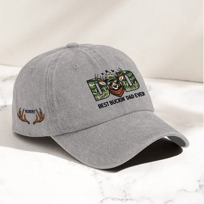 Best Buckin' Dad Ever - Customized With Kids' Names - Personalized Distressed Denim Cap