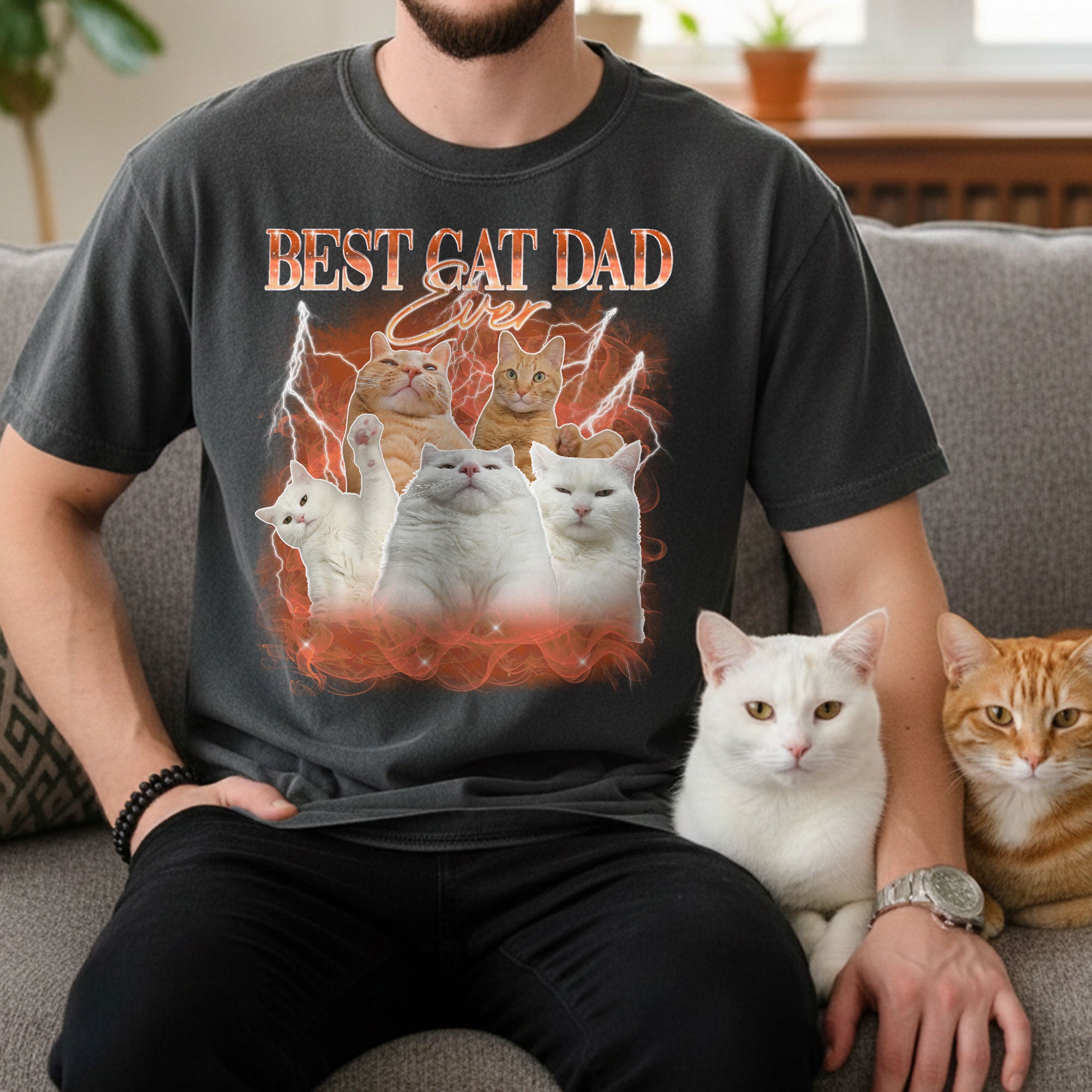 Best Cat Dad Ever - Bootleg Version - Personalized Photo Comfort Tee ...