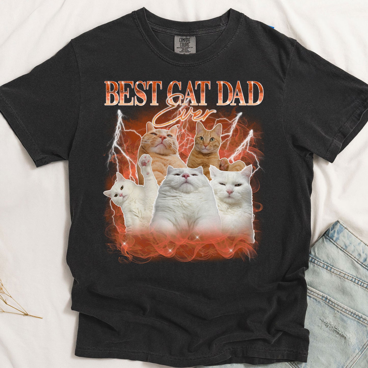 Best Cat Dad Ever - Bootleg Version - Personalized Photo Comfort Tee