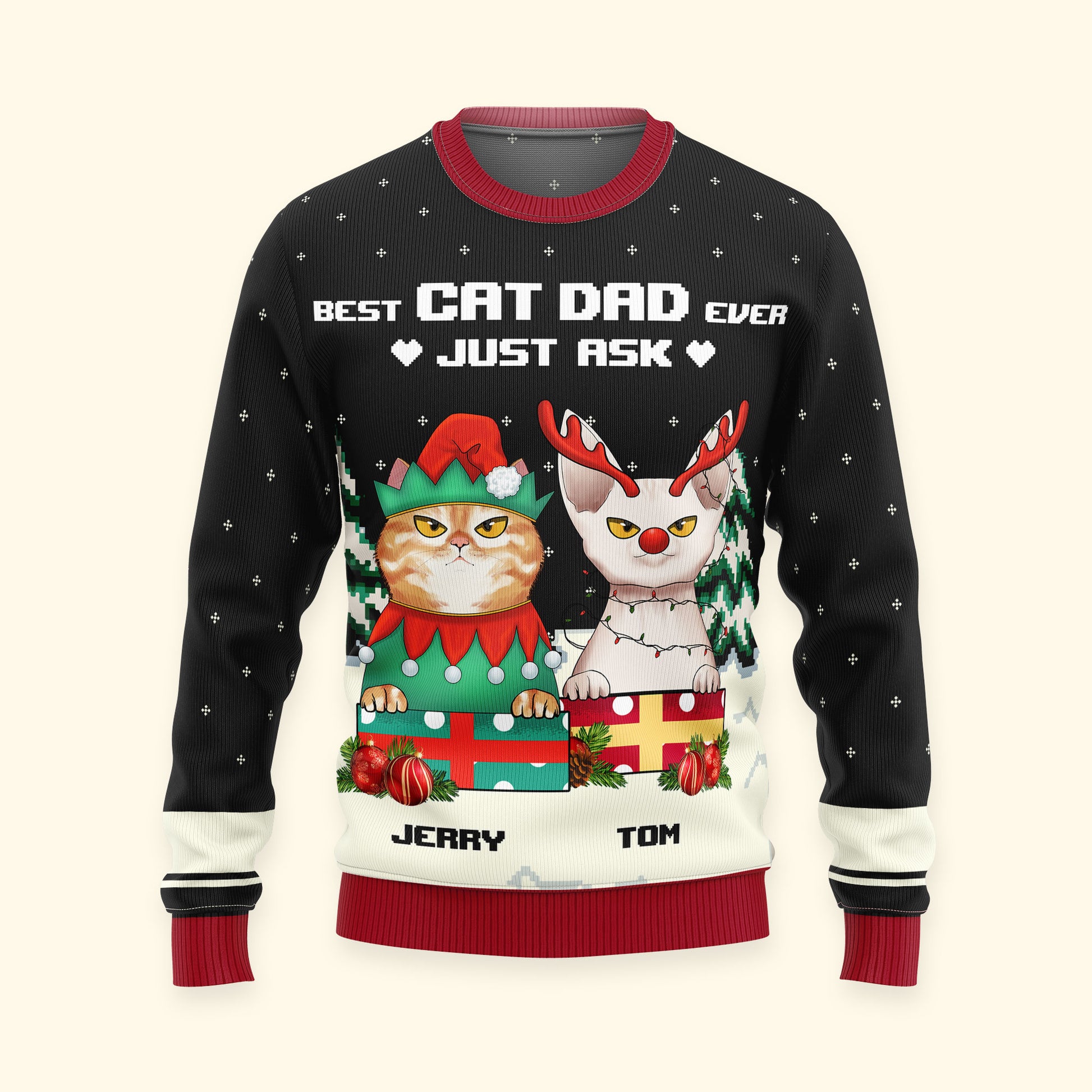 Best Cat Dad Ever Just Ask - Personalized Ugly Sweater