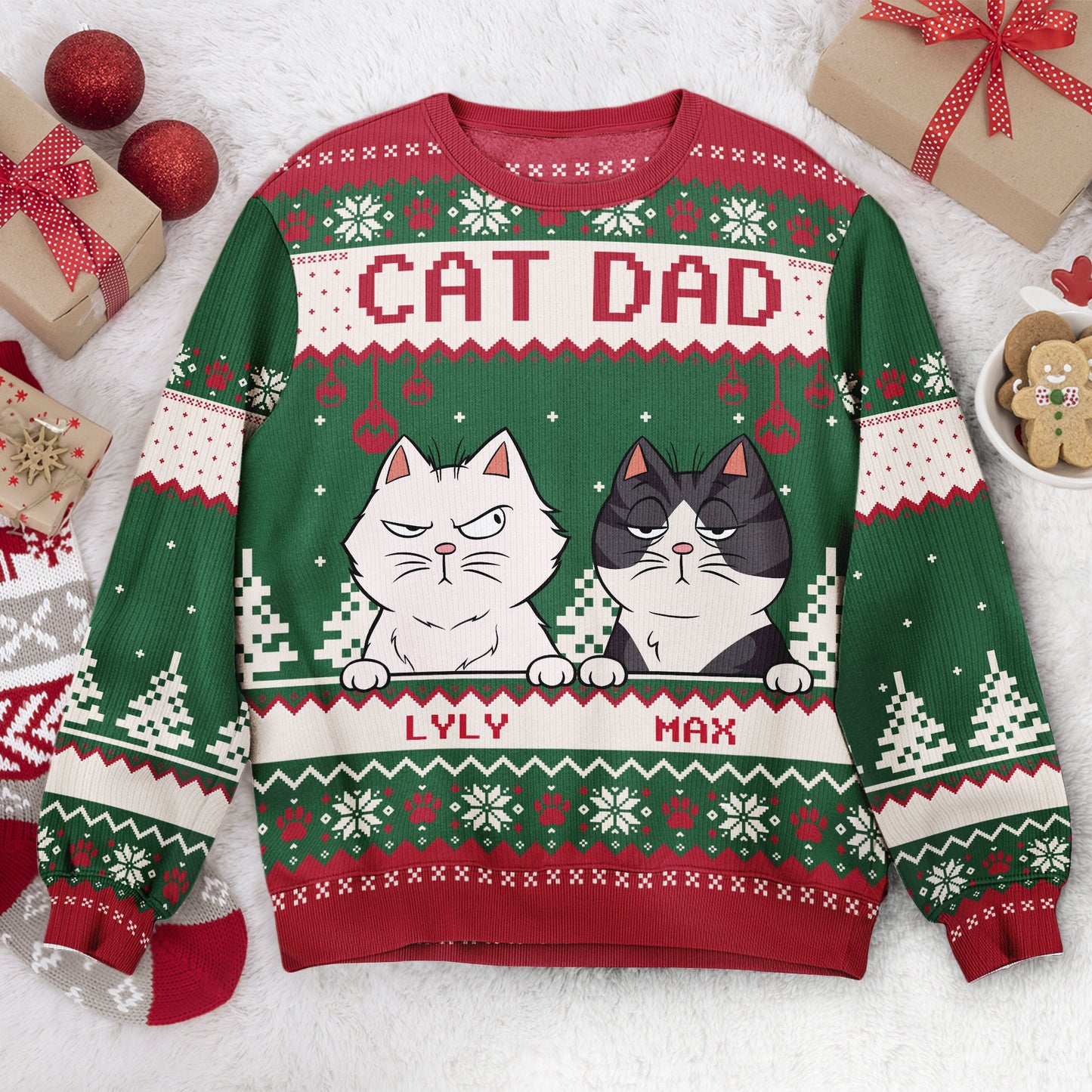 Best Cat Dad Ever - Personalized Ugly Sweater