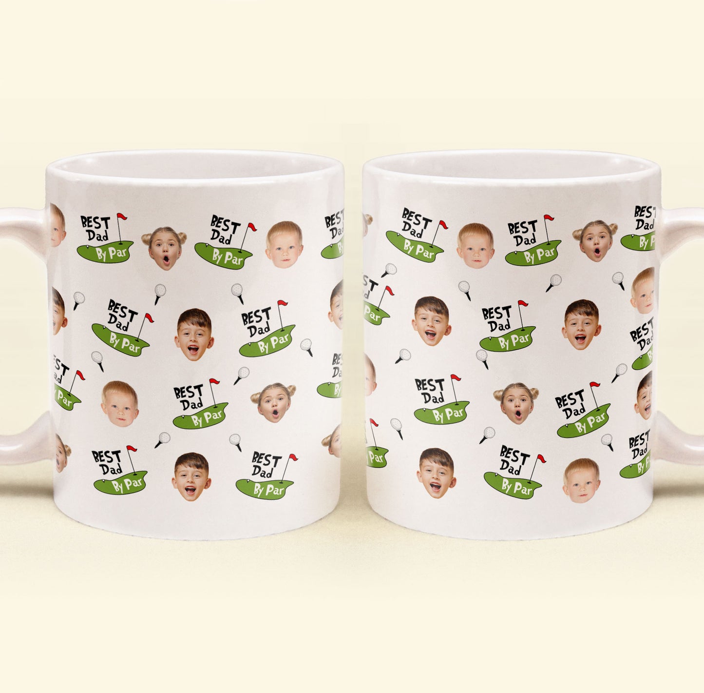 Best Dad By Par Funny Mug Golf Dad Custom Kid Face - Personalized Mug