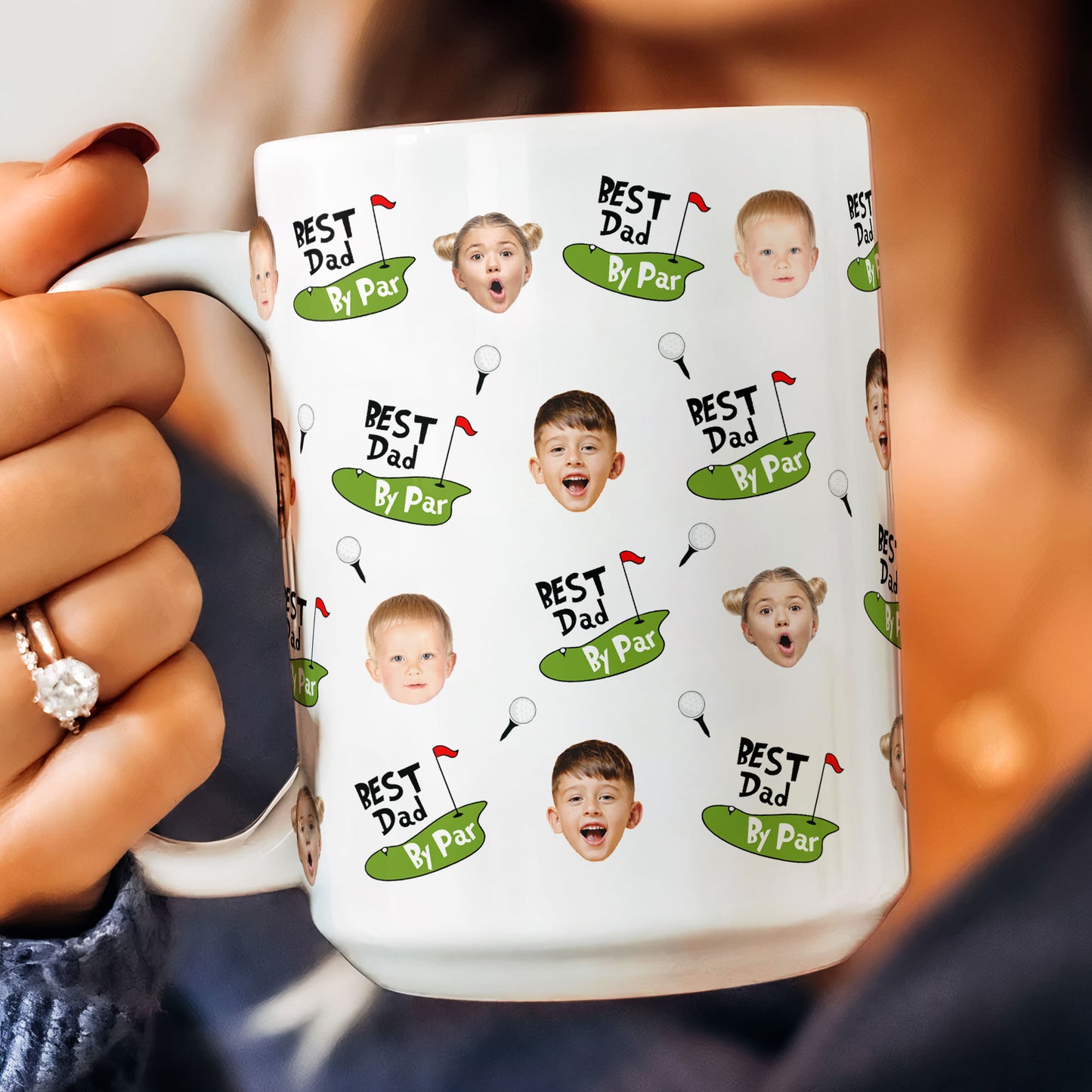 Best Dad By Par Funny Mug Golf Dad Custom Kid Face - Personalized Mug