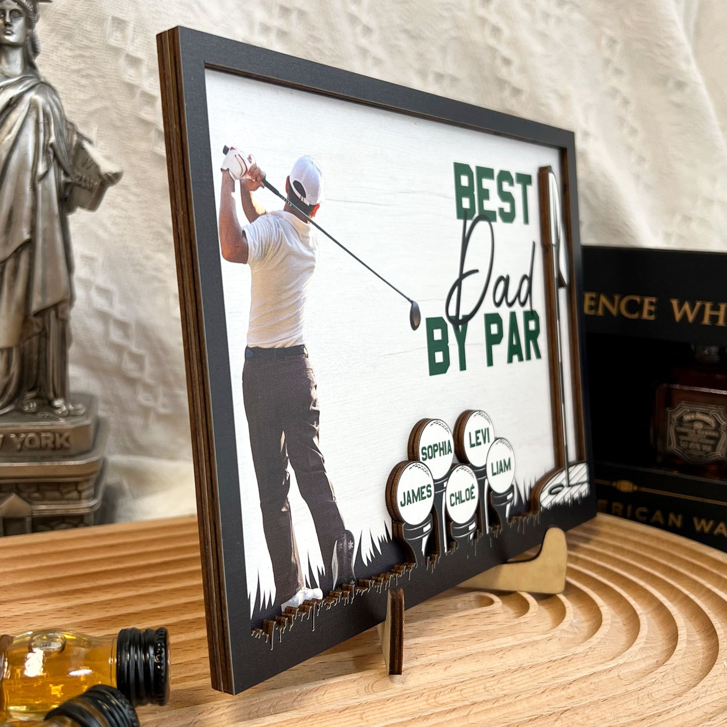 Best Dad By Par - Personalized Wooden Photo Plaque