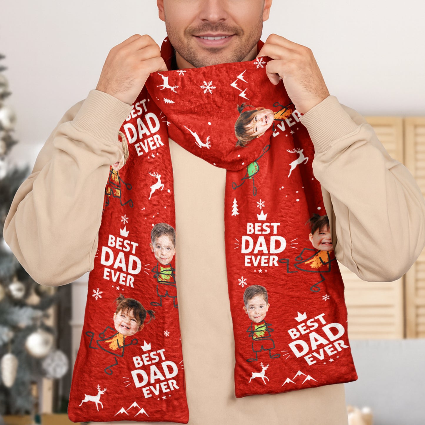 Best Dad Ever Custom Kid Faces - Personalized Fleece Scarf