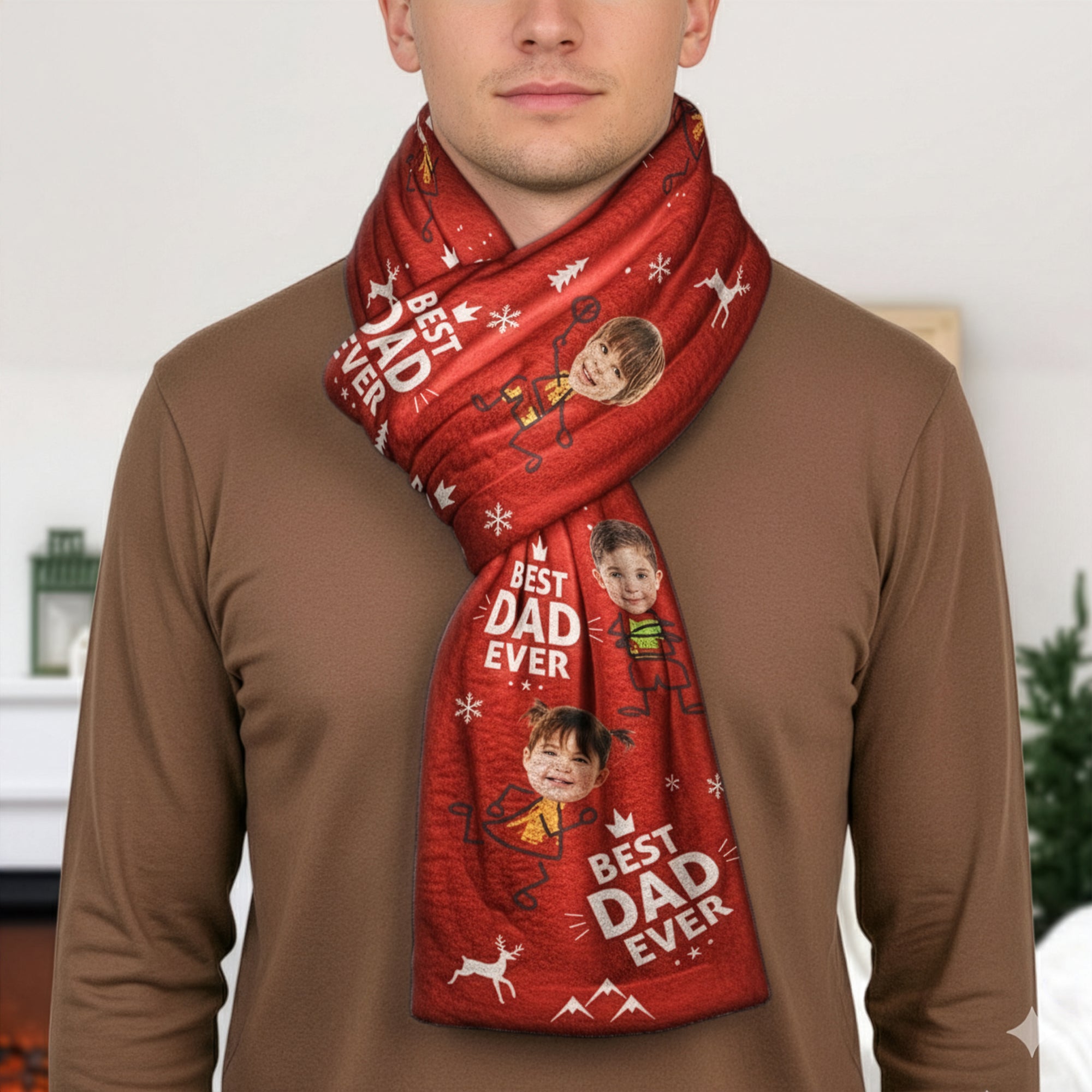 Best Dad Ever Custom Kid Faces - Personalized Fleece Scarf