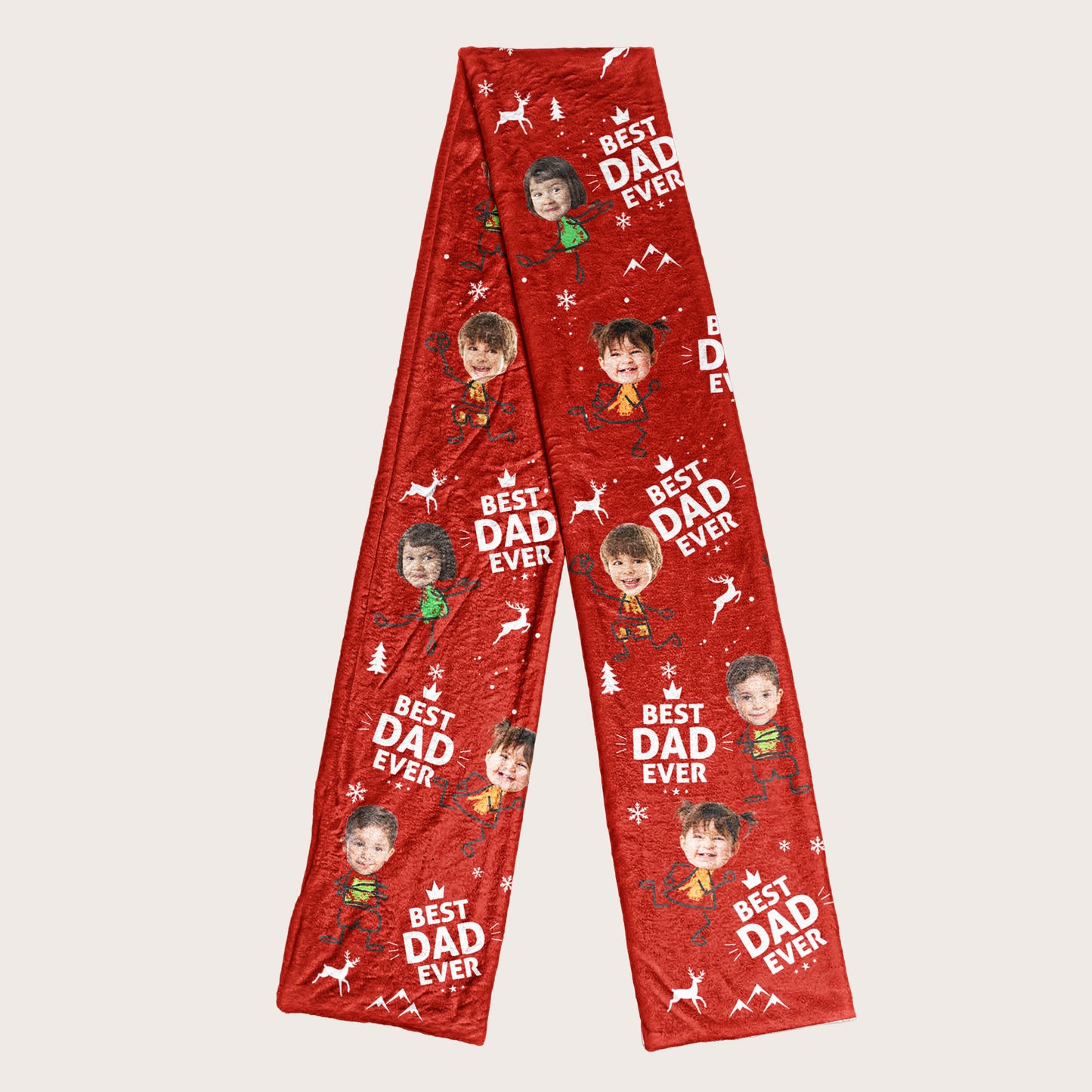 Best Dad Ever Custom Kid Faces - Personalized Fleece Scarf