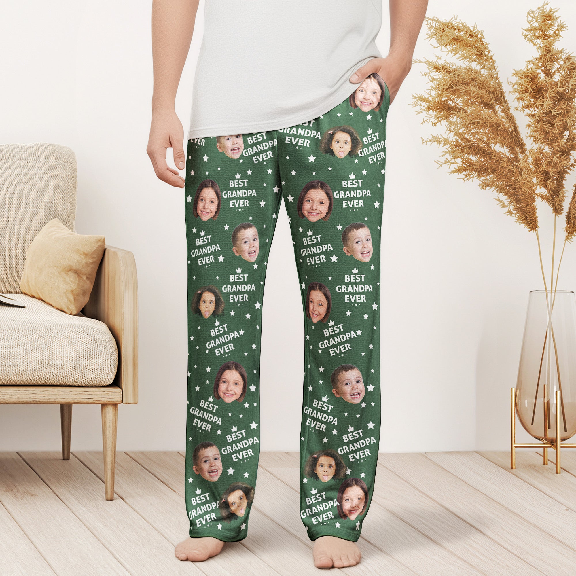 Father's Day Gifts, Best Dad Ever Custom Kids Pets - Personalized Photo Lounge Pants