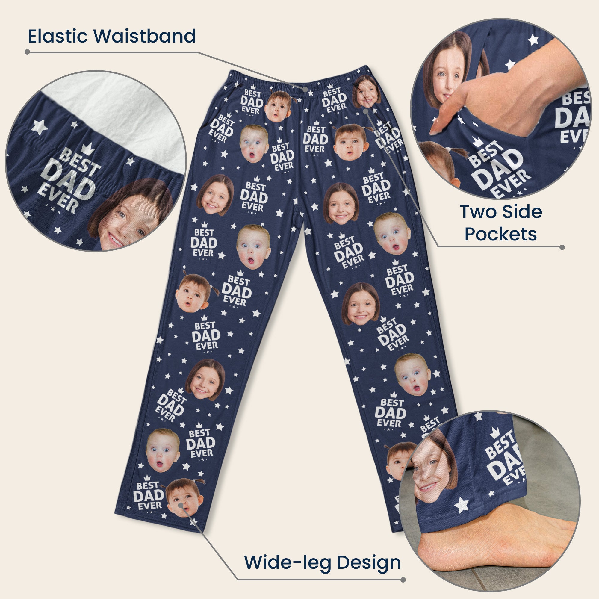 Father's Day Gifts, Best Dad Ever Custom Kids Pets - Personalized Photo Lounge Pants