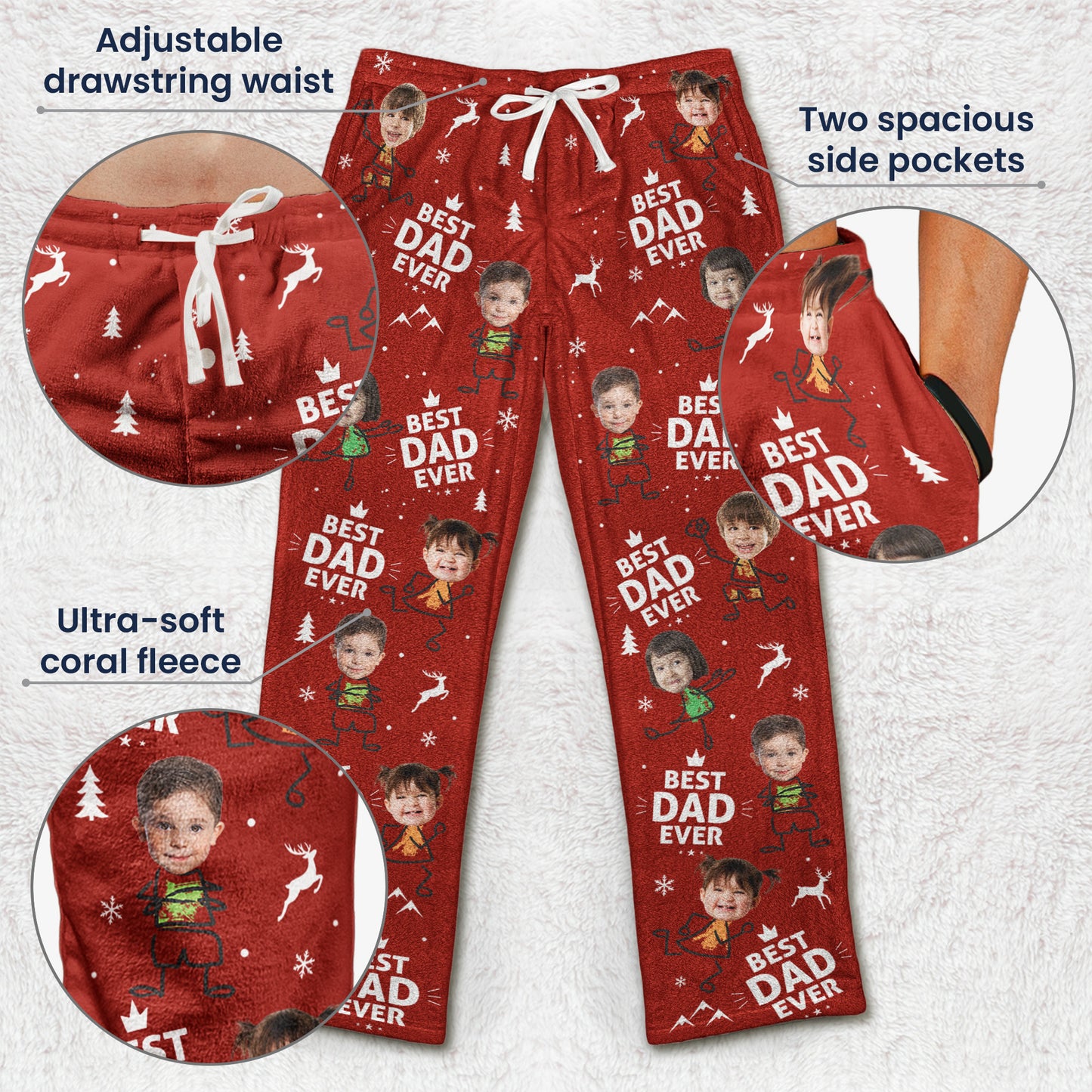 Best Dad Ever Custom Photo - Personalized Photo Fleece Pajamas Pants