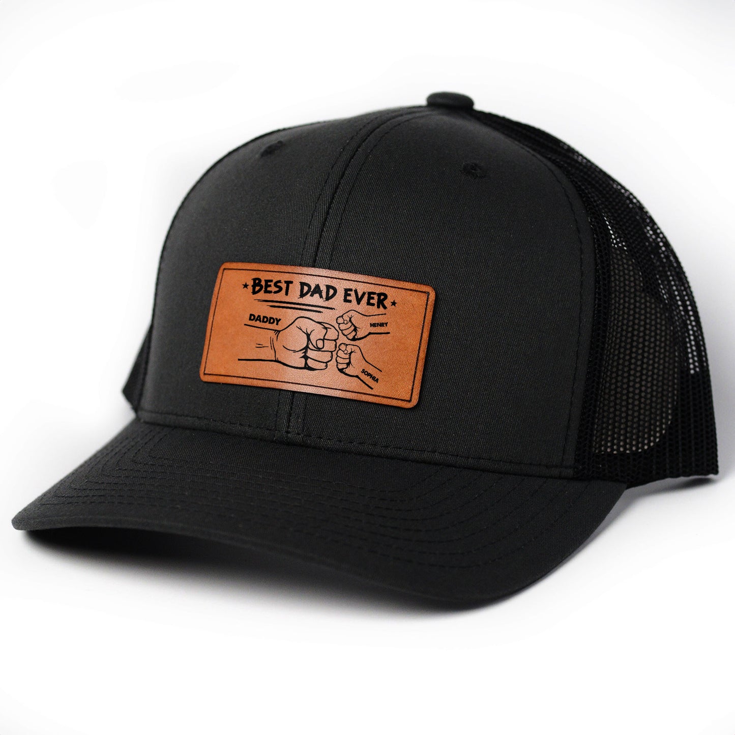 Best Dad Ever - Hands Version - Personalized Leather Patch Hat