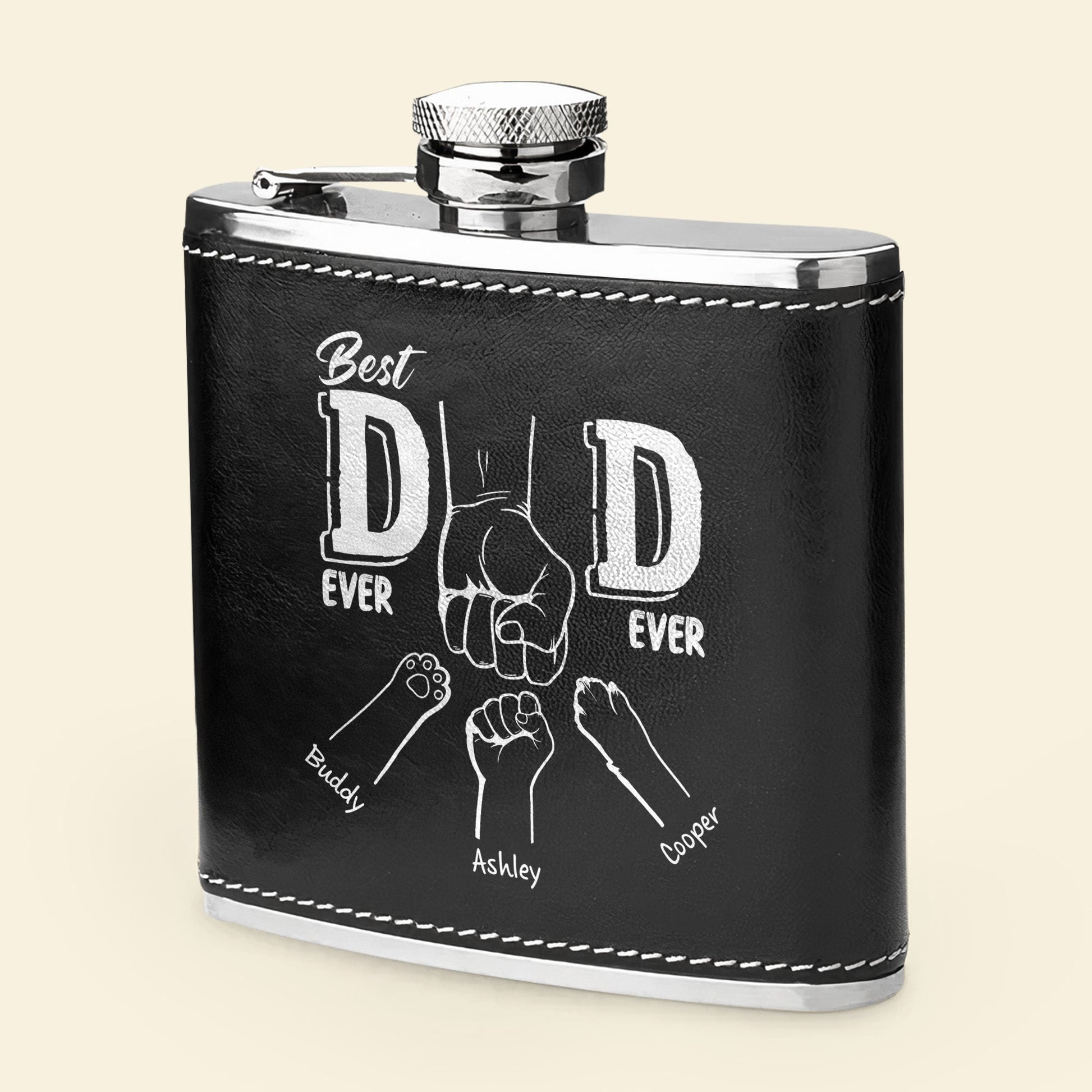 Best Dad Ever - Line Version - Personalized Leather Flask