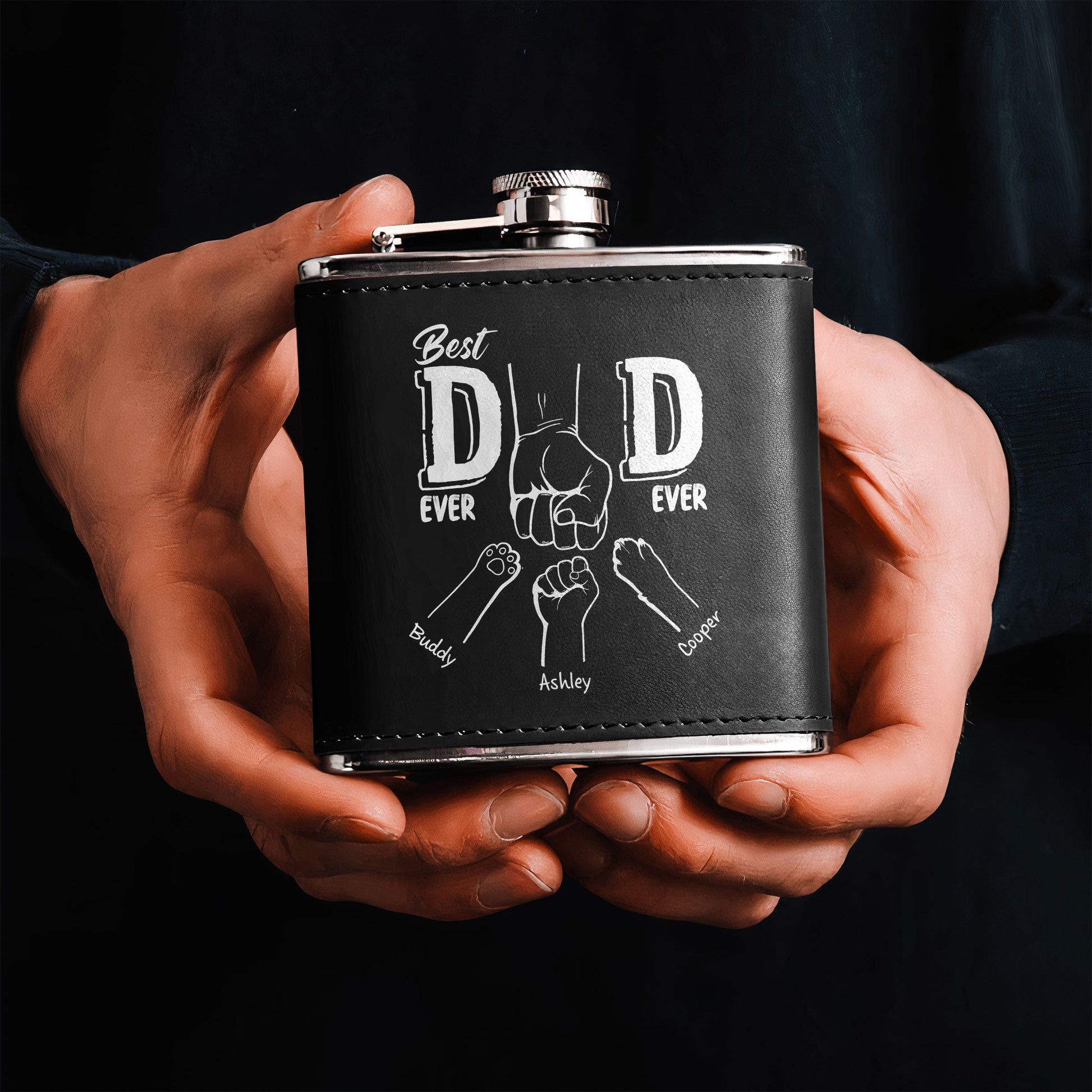 Best Dad Ever - Line Version - Personalized Leather Flask