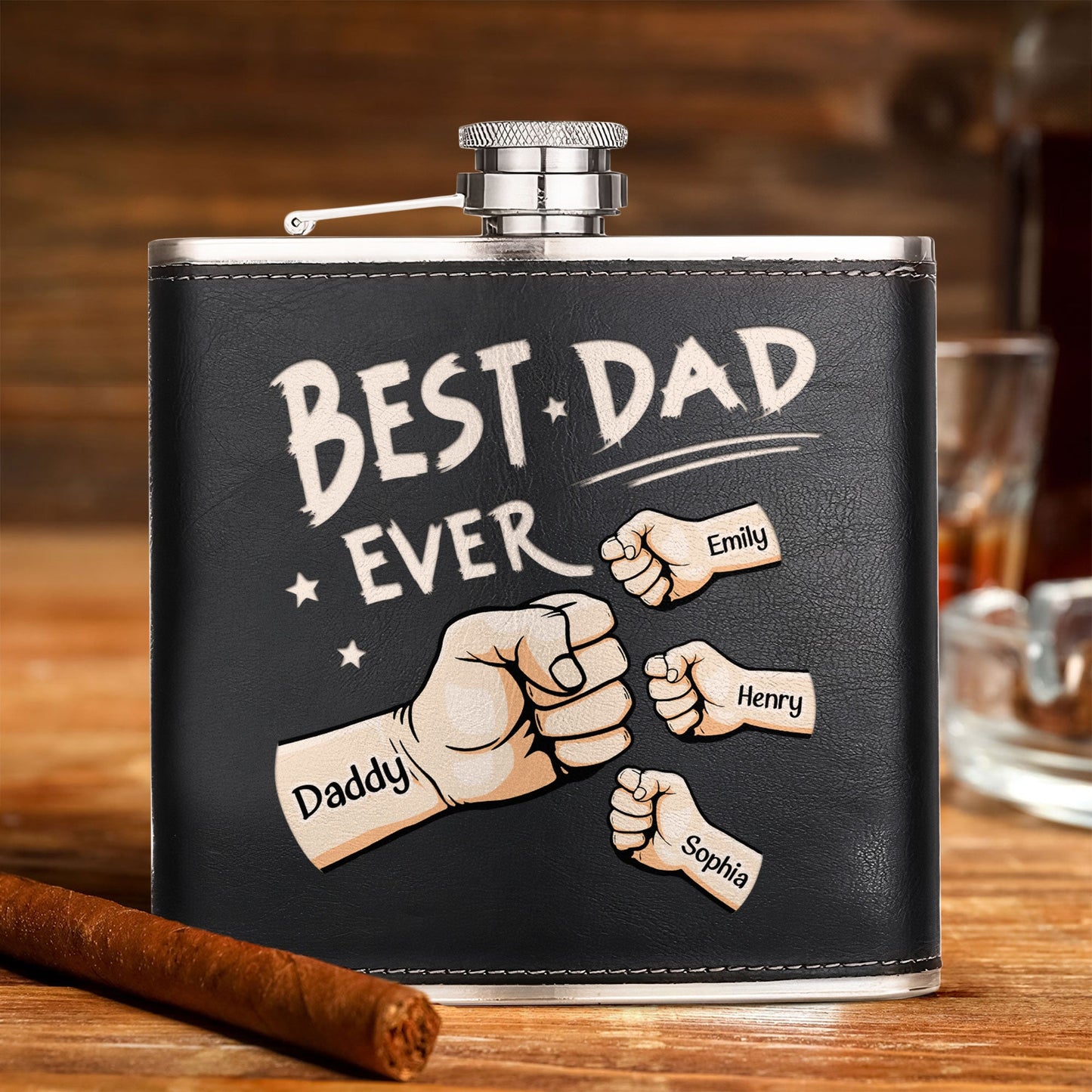 Best Dad Ever - Personalized Leather Flask