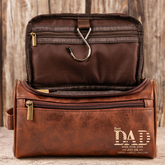 Best Dad Ever - Personalized Leather Toiletry Bag