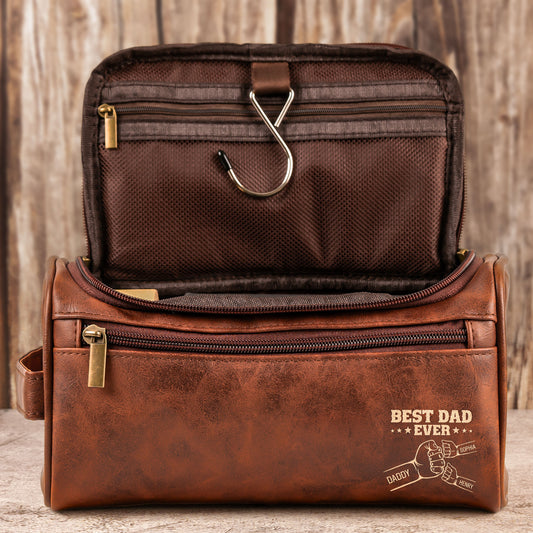 Best Dad Ever - Personalized Leather Toiletry Bag