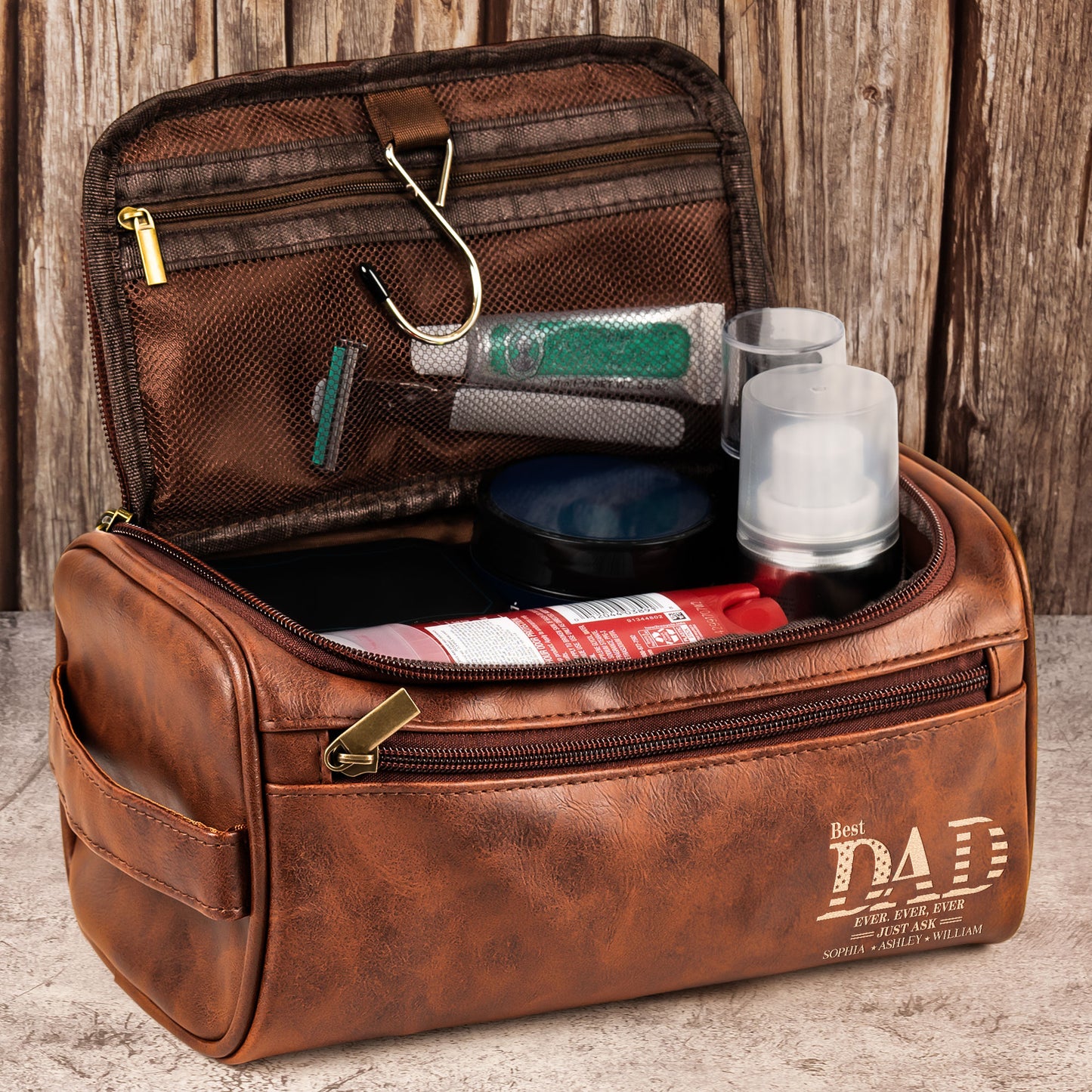 Best Dad Ever - Personalized Leather Toiletry Bag