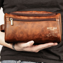 Best Dad Ever - Personalized Leather Toiletry Bag