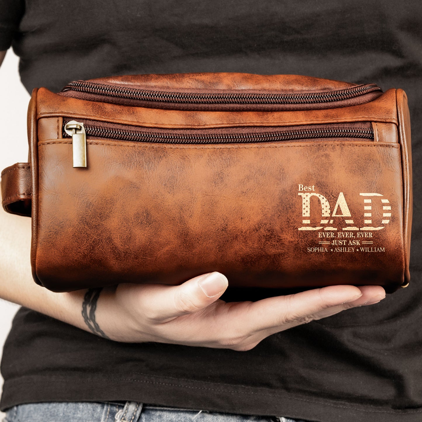 Best Dad Ever - Personalized Leather Toiletry Bag
