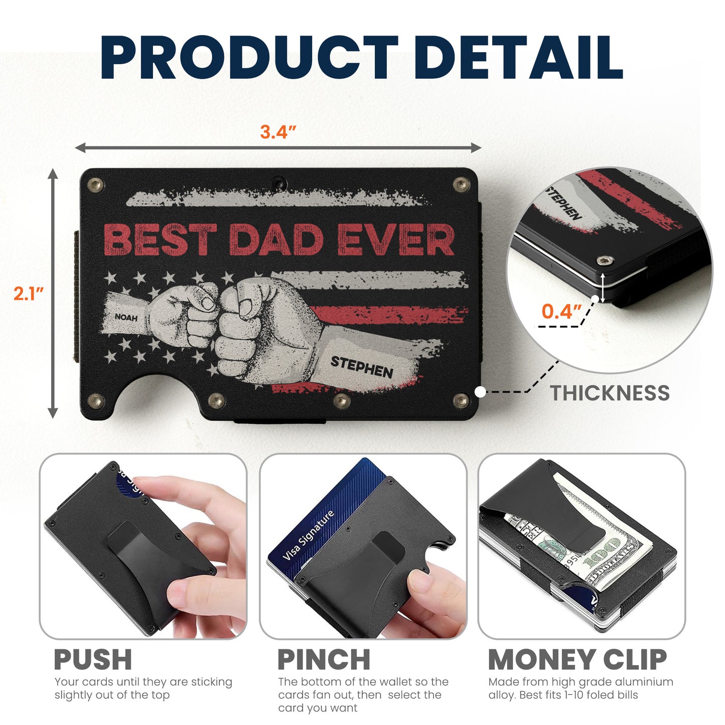 Best Dad Ever Retro Style - Personalized Metal Wallet