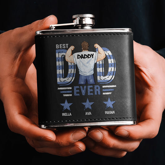 Best Dad Ever Star - Personalized Leather Flask