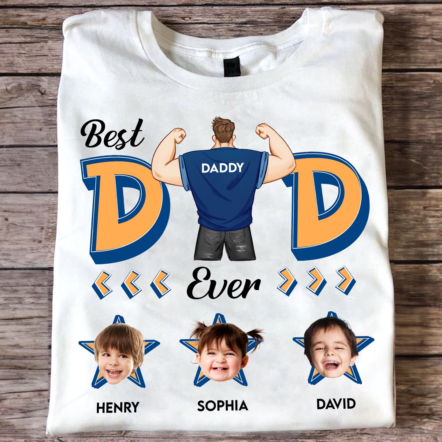 Best Dad Ever Star - Personalized Photo Shirt