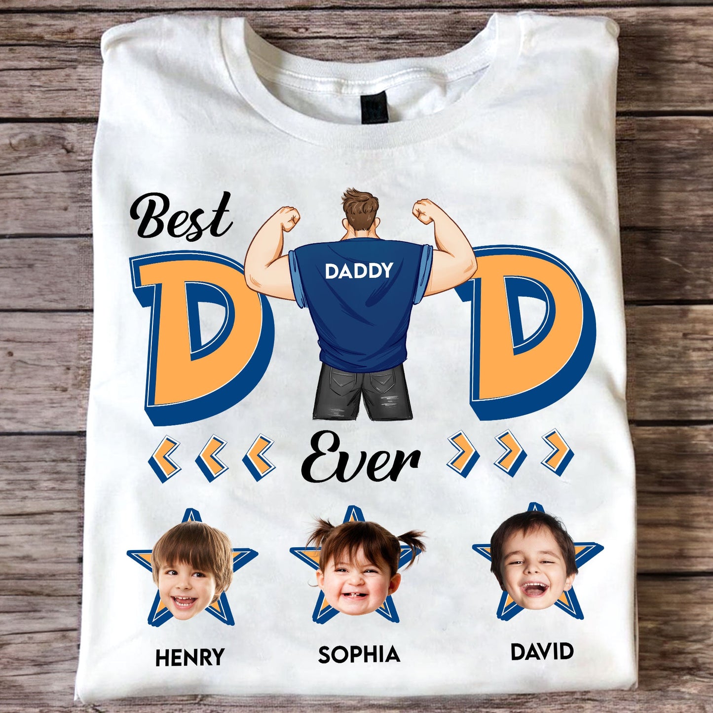 Best Dad Ever Star - Personalized Photo Shirt