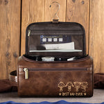 Best Dad Ever - Stick Figure Version - Personalized Leather Toiletry Bag