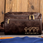 Best Dad Ever - Stick Figure Version - Personalized Leather Toiletry Bag