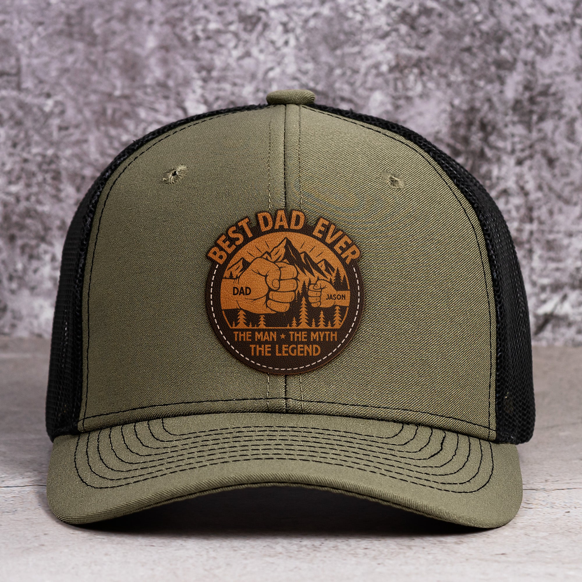 Best Dad Ever The Man The Myth The Legend - Personalized Leather Patch Hat