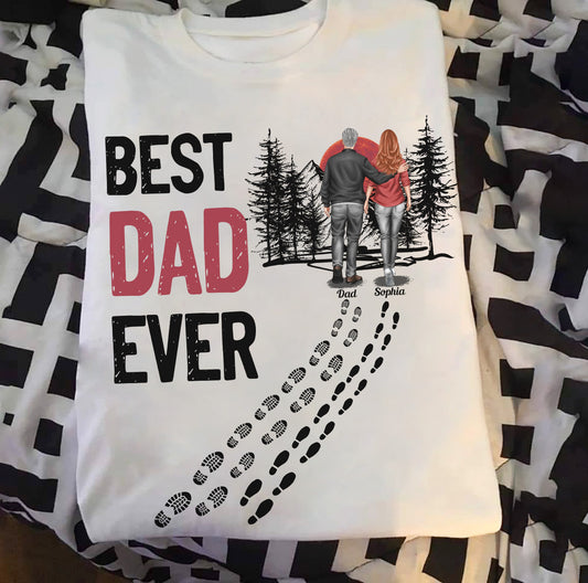 Best Dad Ever Vintage - Dad & Daughter, Son Walking - Personalized Shirt