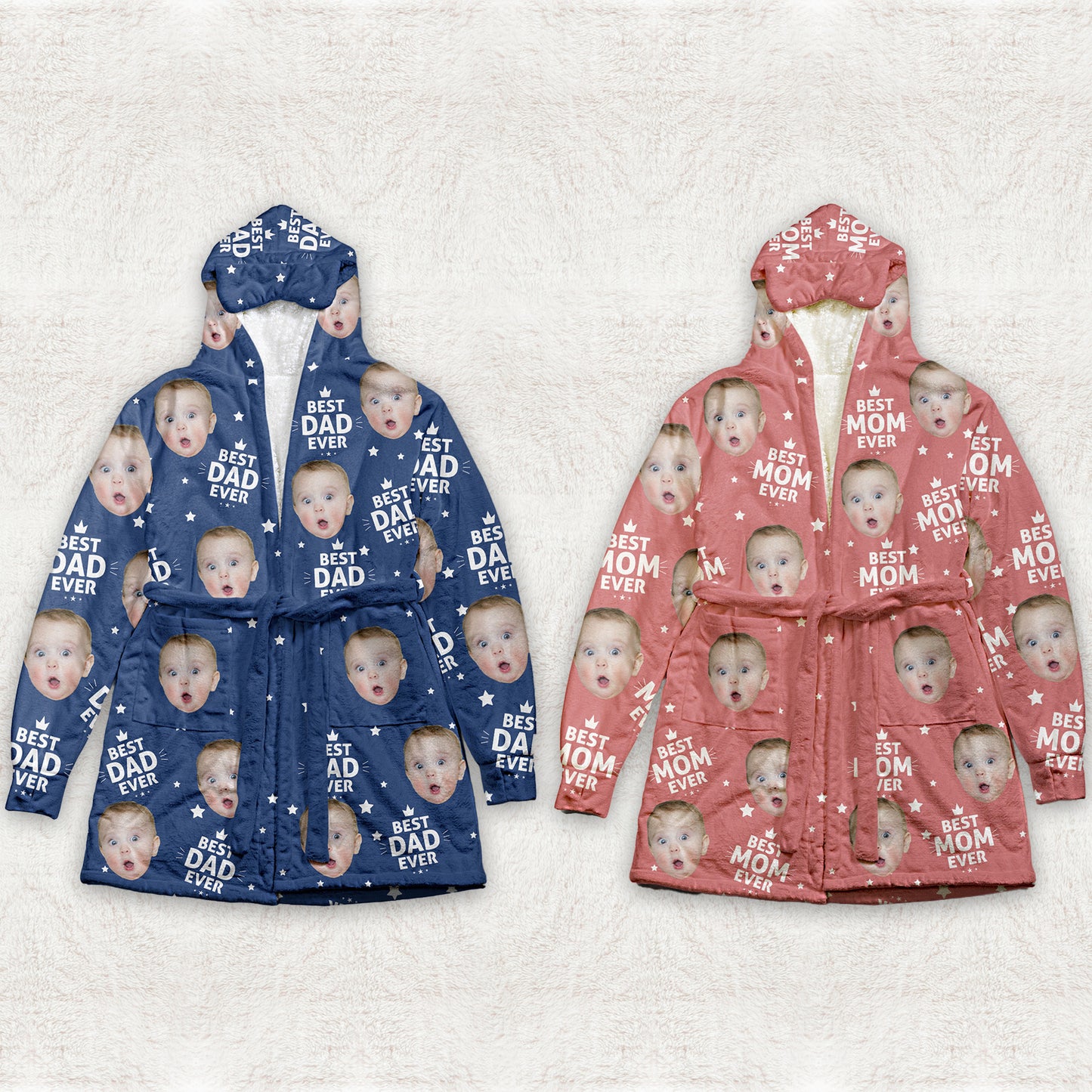 Best Dad Ever, Best Mom Ever, Best Papa Ever, Best Grandma Ever - Personalized Photo Hooded Robe