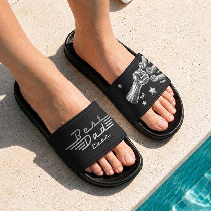 Best Dad Ever, Best Papa Ever - With Fist Bumps & Kids' Names - Personalized Slide Sandals