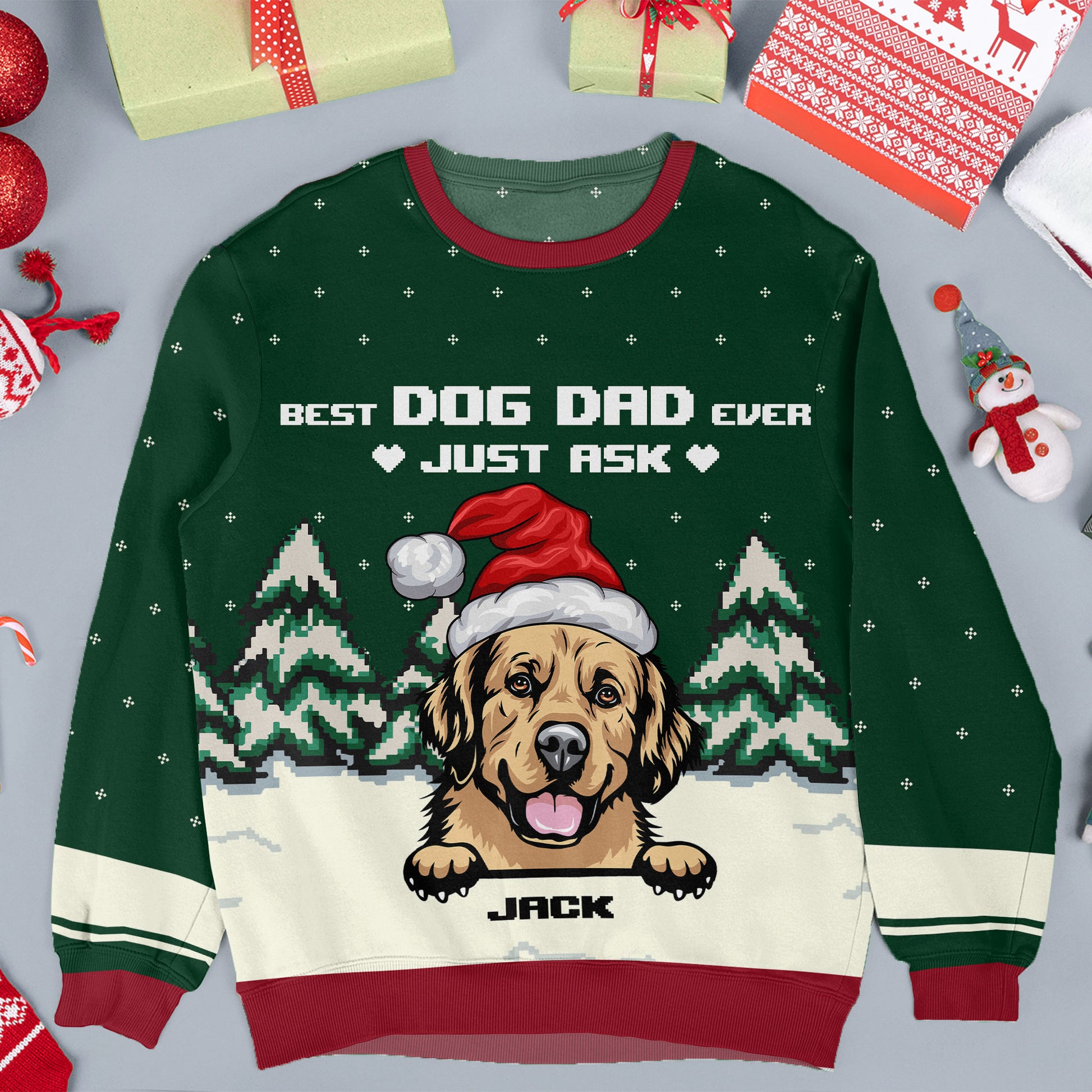 Best Dog Dad Ever Just Ask - Personalized Ugly Sweater