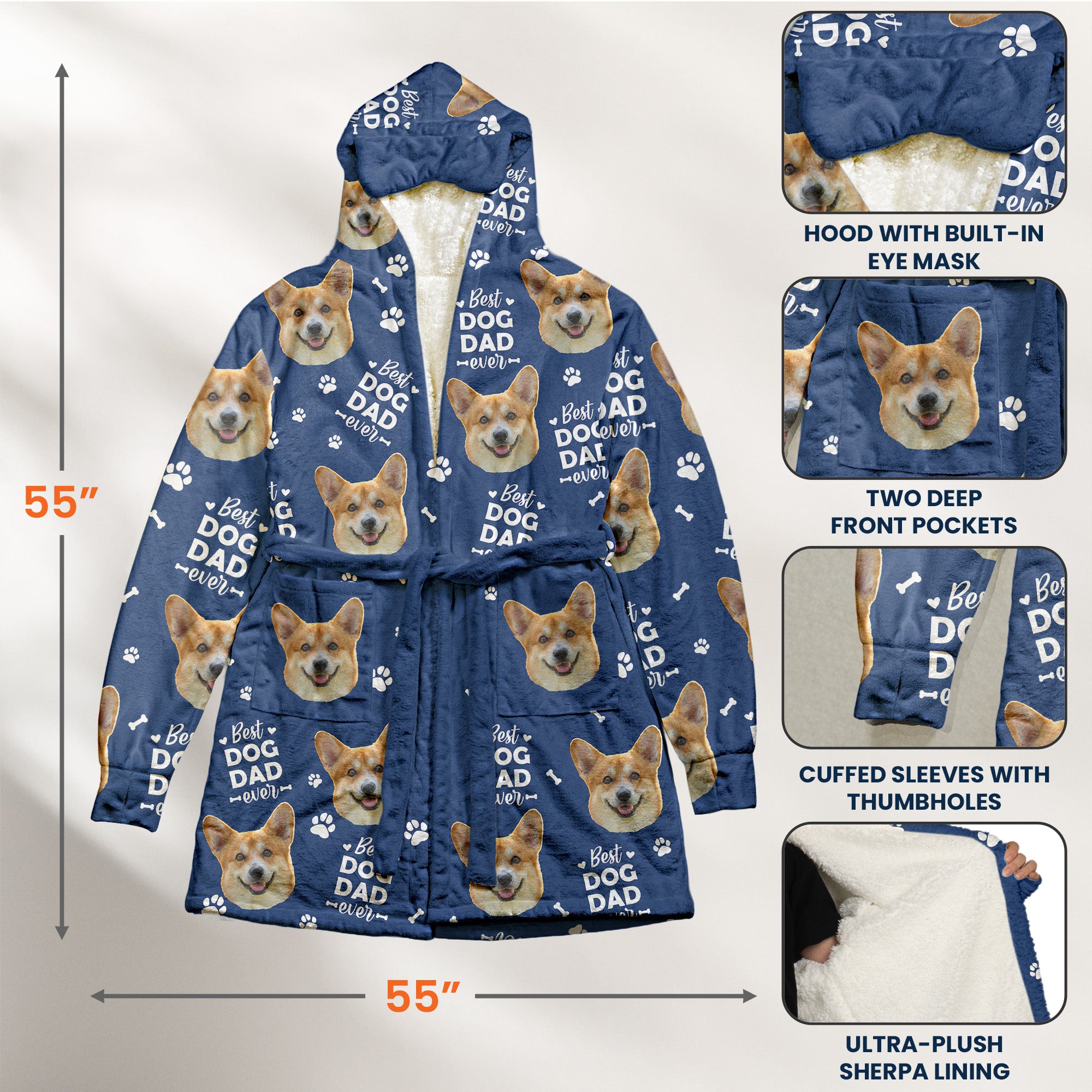 Best Dog Dad Ever, Best Dog Mom Best Cat Dad Mom - For Pet Lovers - Personalized Photo Hooded Robe