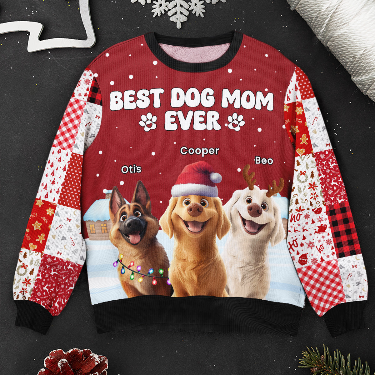 Best Dog Mom Dog Dad Ever - Personalized Ugly Sweater
