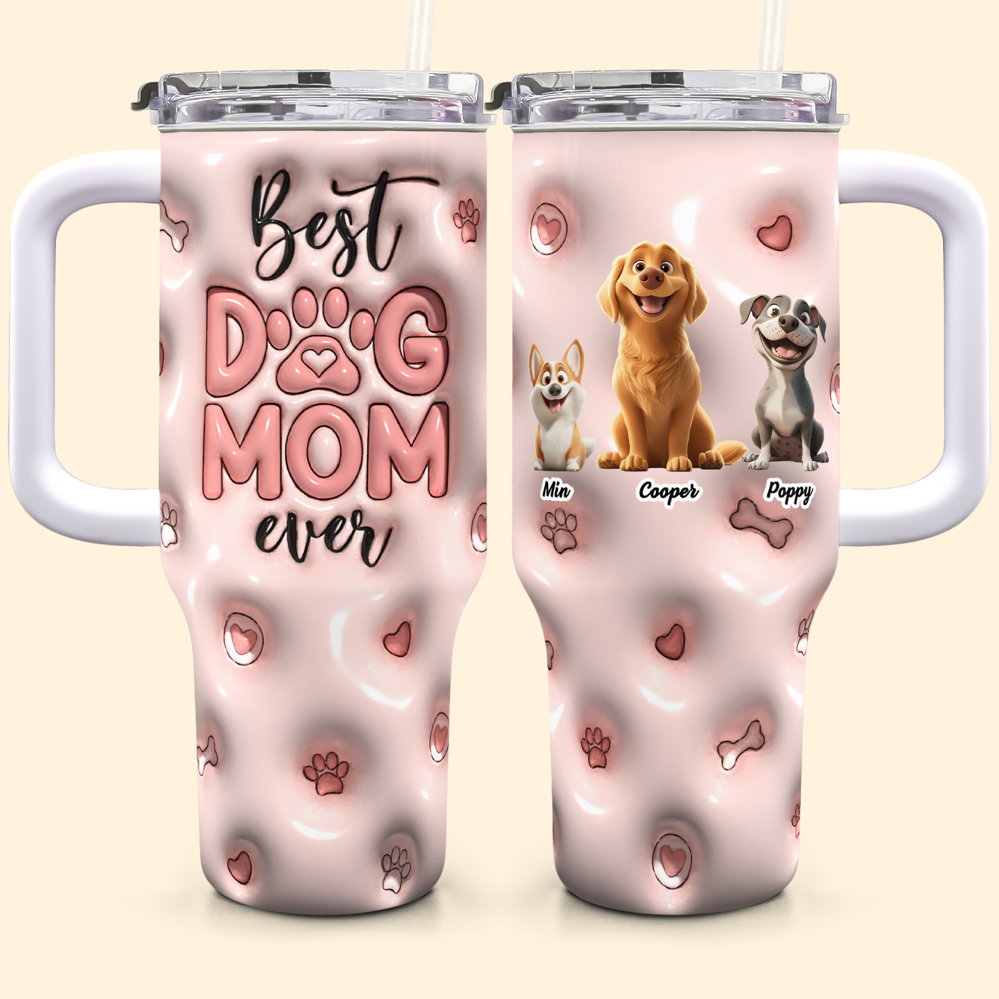 Best Dog Mom Ever Inflated Print - Personalized 40oz Tumbler With Straw